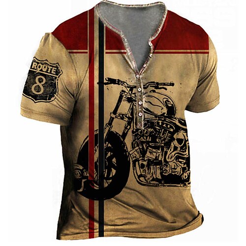 

Men's T shirt Tee Henley Shirt Tee Graphic Letter Henley Purple Red 3D Print Plus Size Outdoor Daily Short Sleeve Button-Down Print Clothing Apparel Basic Designer Casual Big and Tall / Summer