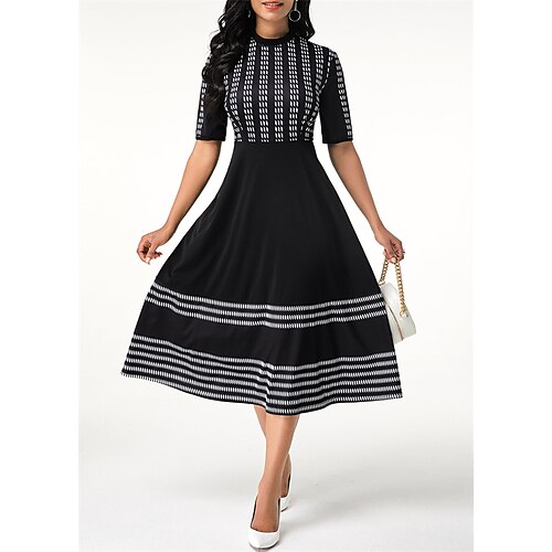 

Women's Swing Dress Midi Dress Midi Dress Black Short Sleeve Print Patchwork Print Spring Summer Crew Neck Stylish Casual 2022 S M L XL 2XL 3XL 4XL 5XL
