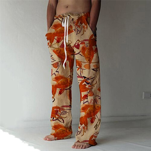 

Men's Trousers Beach Pants Pocket Drawstring Elastic Waist Graphic Prints Fish Comfort Breathable Casual Daily Holiday Streetwear Designer White Brown / Elasticity