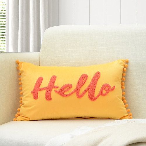 

Embroidered Throw Pillow Cover Hello Quality Pillowcase for Bedroom Livingroom Sofa Couch Chair Machine Washable