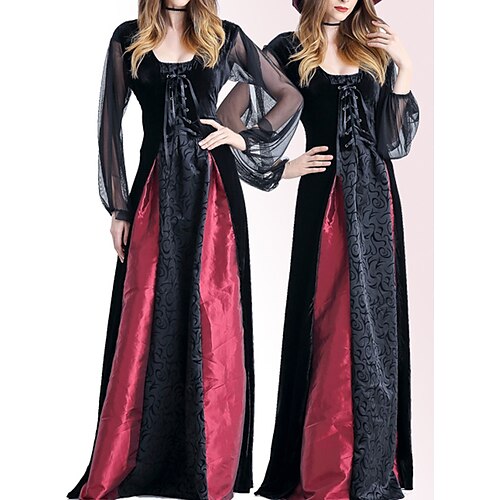 

A-Line Party Dresses Party Dress Halloween Floor Length Long Sleeve Square Neck Polyester with Pattern / Print Splicing Strappy 2022