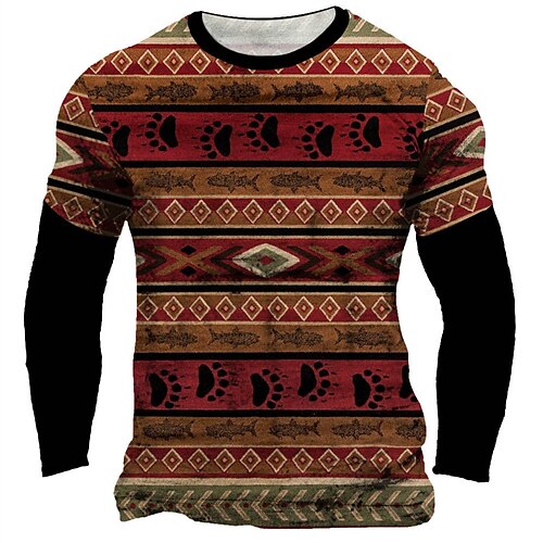 

Men's Unisex T shirt Tee Tribal Graphic Prints Crew Neck Red Long Sleeve 3D Print Outdoor Street Print Tops Basic Sports Designer Casual