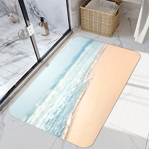 

Beach And Waves Series Digital Printing Floor Mat Modern Bath Mats Nonwoven / Memory Foam Novelty Bathroom