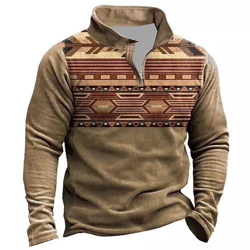 

Men's Unisex Zip Up Sweatshirt Pullover Brown Half Zip Graphic Prints Zipper Print Daily Sports 3D Print Boho Designer Casual Spring & Fall Clothing Apparel Hoodies Sweatshirts Long Sleeve