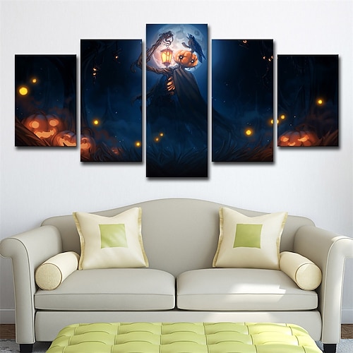 

5 Panels Halloween Prints Pumpkin Modern Wall Art Wall Hanging Gift Home Decoration Rolled Canvas Unframed Unstretched Painting Core