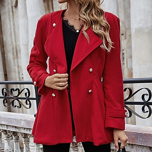 

Women's Casual Jacket Warm Breathable Outdoor Daily Wear Vacation Going out Pocket Double Breasted V Neck Active Fashion Comfortable Street Style Solid Color Regular Fit Outerwear Long Sleeve Winter