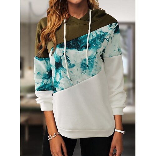 

Women's Pullover Hoodie Sweatshirt Pullover Color Block Tie Dye Print Daily Sports 3D Print Active Streetwear Clothing Apparel Hoodies Sweatshirts Green Black