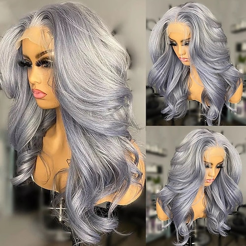 

Unprocessed Virgin Hair 13x4 Lace Front Wig Layered Haircut Brazilian Hair Body Wave Dark Gray Wig 130% 150% Density with Baby Hair Glueless Pre-Plucked For Women wigs for black women Long Human Hair