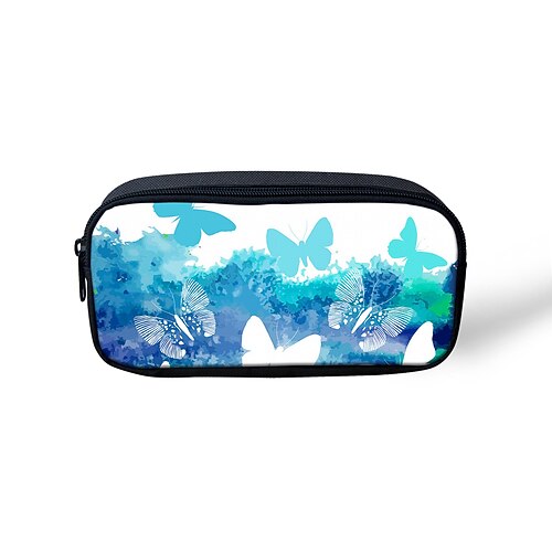 

Unisex Pencil Cases Polyester Zipper Cartoon Cat Floral Print Daily Office & Career Blue