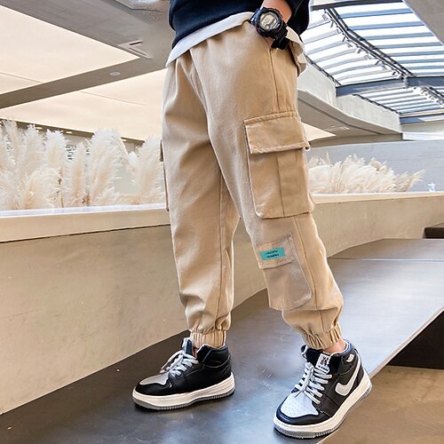 

Kids Boys Pants Solid Colored Streetwear Street Cotton 3-13 Years Fall Black Army Green Khaki