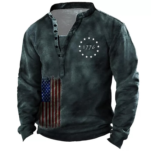 

Men's Unisex Sweatshirt Pullover Button Up Hoodie Navy Blue Standing Collar Graphic Prints National Flag Print Casual Daily Sports 3D Print Streetwear Designer Casual Spring & Fall Clothing Apparel