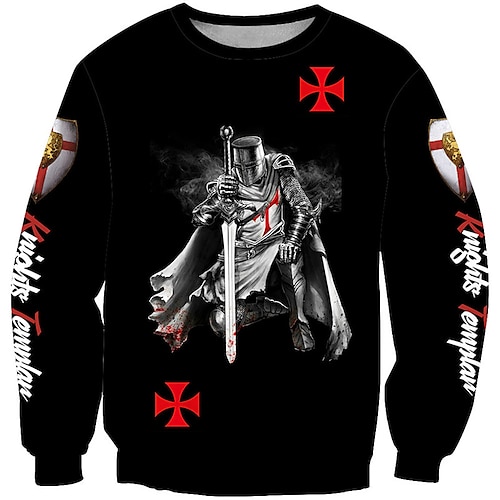 

Men's Sweatshirt Pullover Black Crew Neck Knights Templar Graphic Prints Print Daily Sports Holiday 3D Print Streetwear Designer Casual Spring & Fall Clothing Apparel Knight Templar Hoodies