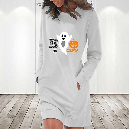 

Mujer Vestido informal Vestido sudadera Vestido de cambio Azul claro Gris Blanco Manga Larga Letra Bolsillo Invierno Otoño Vestido de invierno Fin de semana vestido de otoño Holgado Lino S M L XL XXL