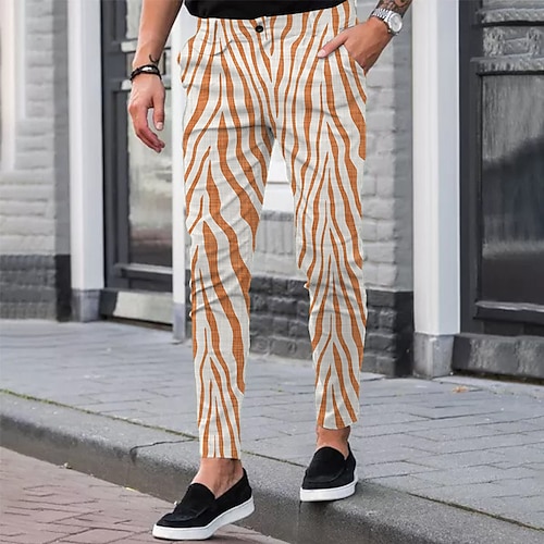 

Men's Chinos Trousers Pencil Pants Jogger Pants Pocket 3D Print Stripe Graphic Prints Comfort Soft Office Business Basic Fashion Orange White / Spring