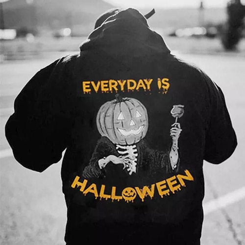 

Men's Hoodie Pullover Black Hooded Letter Pumpkin Print Front Pocket Going out Streetwear Streetwear Cool Designer Winter Fall Clothing Apparel Hoodies Sweatshirts Long Sleeve