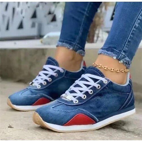 

Women's Sneakers Outdoor Daily Plus Size Flat Heel Round Toe Sporty Casual Synthetics Lace-up Color Block Black Blue Light Blue