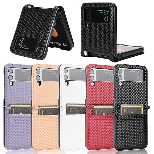 

Phone Case For Samsung Galaxy Flip Z Flip 4 Z Flip 3 Card Holder Slots Shockproof Solid Colored Geometric Pattern PC PU Leather