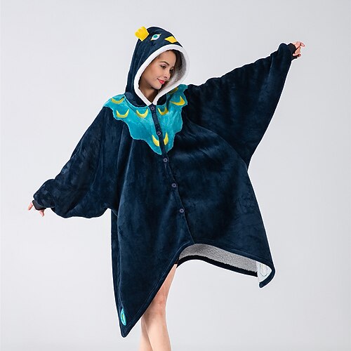 

Women's Couple's Pajamas Nightgown Wearable Blanket Winter Hoodie Blanket Geometic Color Combo Comfort Oversized Soft Home FallFleece Warm Hoodie Long Sleeve Button Hoodie Fall Navy Blue / Flannel