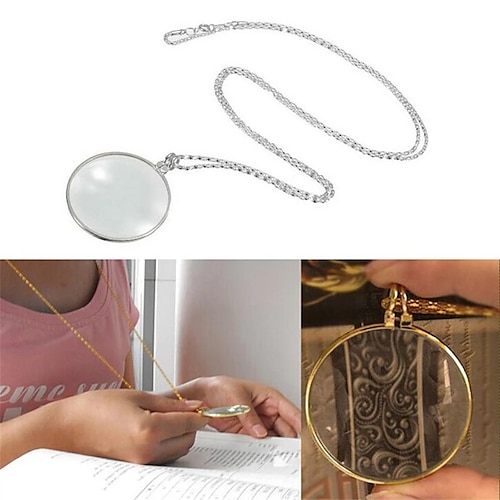 

Decorative Monocle Necklace With 5x Magnifier Magnifying Glass Pendant Gold Silver Plated Chain Necklace For Women Jewelry