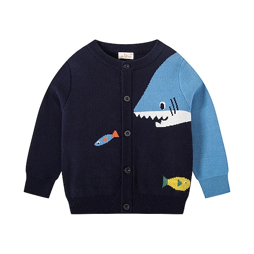 

Kids Boys Coat Outerwear Animal Cartoon Shark Long Sleeve Coat Street Cotton Active Cool Blue Winter Fall 2-8 Years