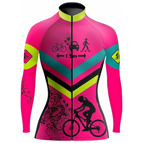 

21Grams Women's Cycling Jersey Long Sleeve Bike Top with 3 Rear Pockets Mountain Bike MTB Road Bike Cycling Quick Dry Moisture Wicking Rose Red Cat Spandex Sports Clothing Apparel / Stretchy