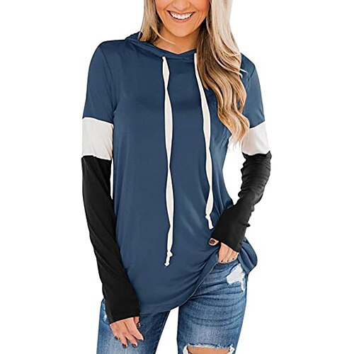 

Carney Carney Amazon Cross-Border Foreign Trade Ladies Top European And American New Contrast Color Long Sleeve Hooded Sweater Women