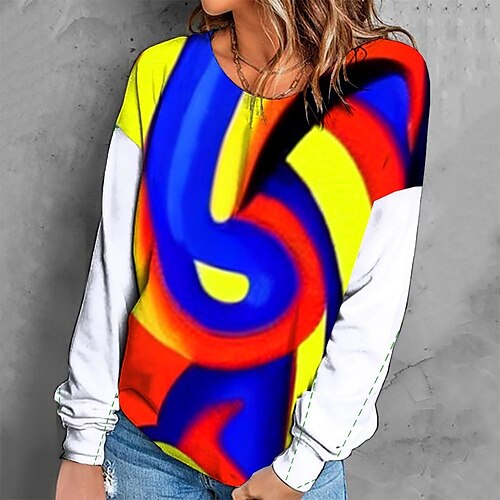 

Women's Sweatshirt Pullover Retro Blue Graphic Geometric Tie Dye Casual Round Neck Long Sleeve S M L XL 2XL 3XL / Winter