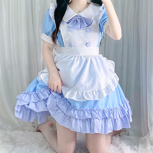 

Lolita Maid Sweet Lolita Maid Uniforms Lolita Dress Cosplay Costume Women's Japanese Cosplay Costumes Blue Solid Color Short Sleeve / Apron