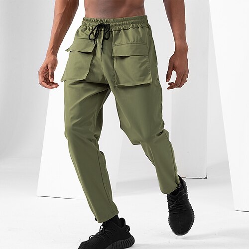 

Men's Trousers Work Pants Casual Pants Drawstring Elastic Waist Multi Pocket Solid Color Comfort Breathable Casual Daily Streetwear Sports Fashion Green Khaki Micro-elastic / Elasticity