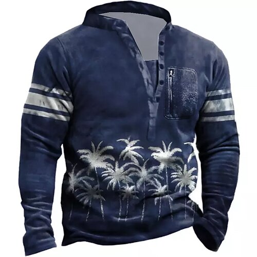 

Men's Unisex Sweatshirt Pullover Button Up Hoodie Navy Blue Standing Collar Tree Graphic Prints Zipper Print Daily Sports Holiday 3D Print Streetwear Designer Casual Spring & Fall Clothing Apparel