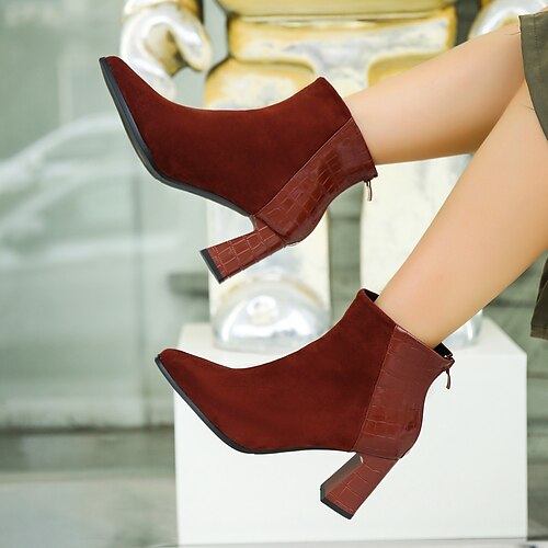 

Women's Boots Suede Shoes Block Heel Pointed Toe Classic Daily Walking Shoes Synthetics Zipper Fall Winter Solid Colored Wine Black