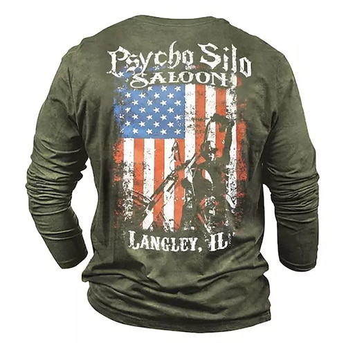 

Herren Unisex T Shirt Grafik-Drucke Nationalflagge Rundhalsausschnitt Armeegrün Marineblau Grau Schwarz 3D-Druck Outdoor Strasse Langarm Bedruckt Bekleidung Basic Sport Designer Casual