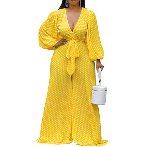 

Women's Plus Size Jumpsuit Print Polka Dot Vacation Casual Casual Daily High Full Length Fall Winter Black Yellow Red L XL XXL 3XL 4XL