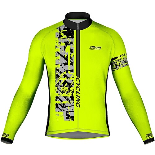 

21Grams Men's Cycling Jersey Long Sleeve Bike Top with 3 Rear Pockets Mountain Bike MTB Road Bike Cycling Breathable Quick Dry Moisture Wicking Reflective Strips Green Geometic Polyester Spandex