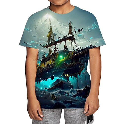 

Kids Boys T shirt Graphic Outdoor 3D Print Short Sleeve Crewneck Fashion 4-12 Years Winter Blue