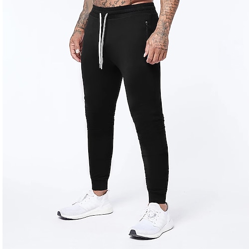 

Men's Joggers Trousers Casual Pants Zipper Drawstring Elastic Waistband Solid Color Comfort Soft Daily Streetwear Classic Casual / Sporty Black