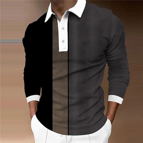 

Men's Collar Polo Shirt Golf Shirt Quarter Zip Polo Color Block Turndown Black Street Daily Long Sleeve Button-Down Clothing Apparel Basic Designer Comfortable Big and Tall