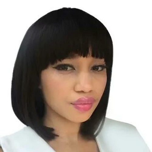 

Human Hair Wig for Women None Lace Front Wigs for Black Women 8-14 Inch Short Black Bob Wig with Bangs Glueless Straight Brazilian Human Hair Wigs