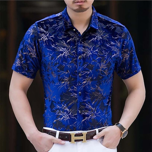 

Men's Shirt Graphic Shirt Floral Turndown Blue 3D Print Outdoor Street Button-Down Print Clothing Apparel Designer Casual Breathable / Summer / Spring / Summer