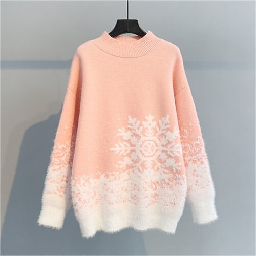 

Women's Pullover Sweater Jumper Ribbed Knit Knitted Snowflake Turtleneck Stylish Casual Party Outdoor Fall Winter Blue Purple S M L / Long Sleeve