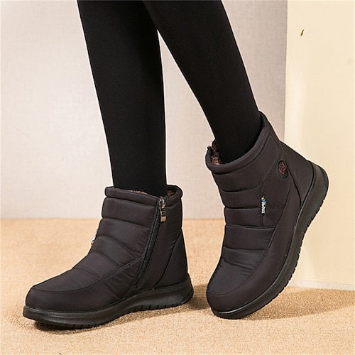 

Women's Boots Snow Boots Booties Ankle Boots Flat Heel Round Toe Casual Classic Minimalism Outdoor Daily Canvas Zipper Fall Winter Solid Colored Dark Brown Red Black
