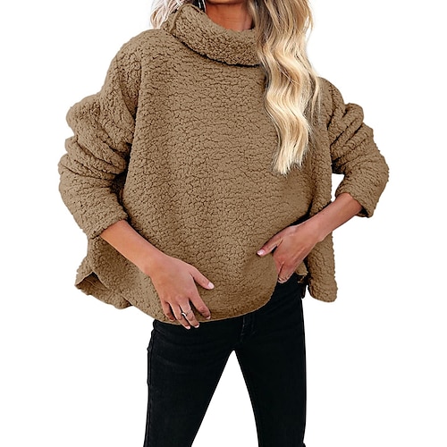 

Women's Sweatshirt Pullover Sherpa Fleece Green Pink Khaki Plain Loose Fit Casual High Neck Long Sleeve S M L XL XXL