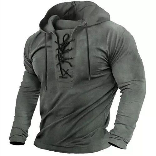 

Men's Hoodie Gray Hooded Solid Color Lace up Sports & Outdoor Streetwear Cool Casual Big and Tall Winter Fall Clothing Apparel Hoodies Sweatshirts Long Sleeve / Spring