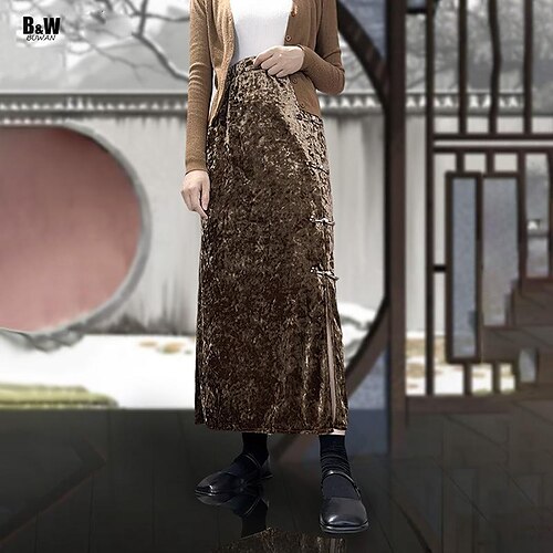 

Women's Skirt Maxi Velvet Brown Black Skirts Split Fashion Casual Daily Weekend One-Size