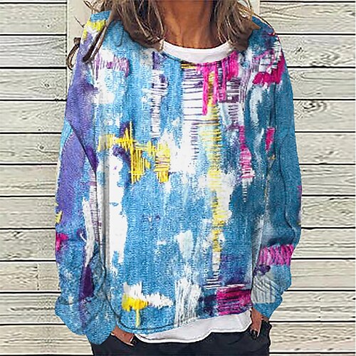 

Women's Sweatshirt Pullover Active Streetwear Print Blue Tie Dye Loose Fit Daily Round Neck Long Sleeve S M L XL XXL
