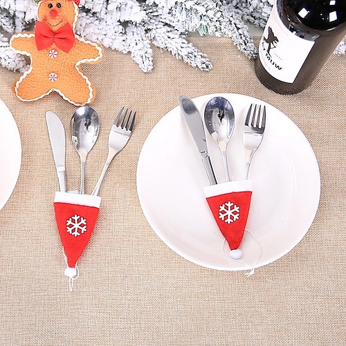 

Christmas Silverware Holder Cutlery Bag Cute Snowflake Tableware Knife Fork Bag Pouch Decor for Home Dinner Table, Festival Holiday Party