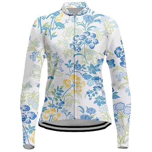 

21Grams Women's Cycling Jersey Long Sleeve Bike Jersey Top with 3 Rear Pockets Mountain Bike MTB Road Bike Cycling Breathable Quick Dry Moisture Wicking Reflective Strips Red Blue Floral Botanical