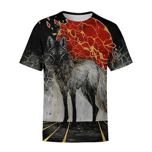 

Men's Unisex T shirt Tee Wolf Graphic Prints Crew Neck Black Short Sleeve 3D Print Outdoor Street Print Tops Sports Casual Classic Big and Tall / Summer / Summer