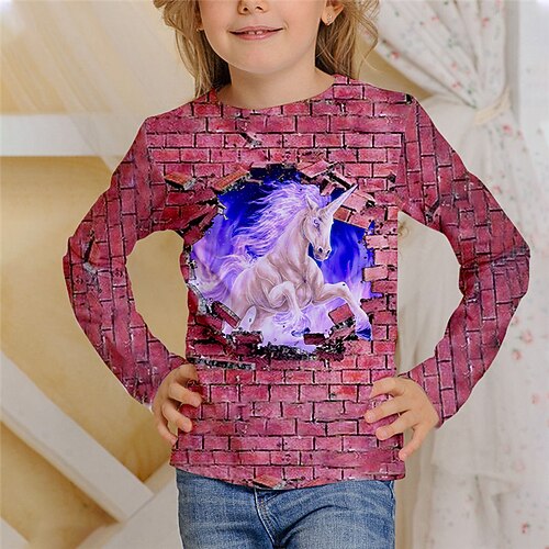 

Kids Girls' T shirt Animal Outdoor 3D Print Long Sleeve Active 3-12 Years Winter Pink