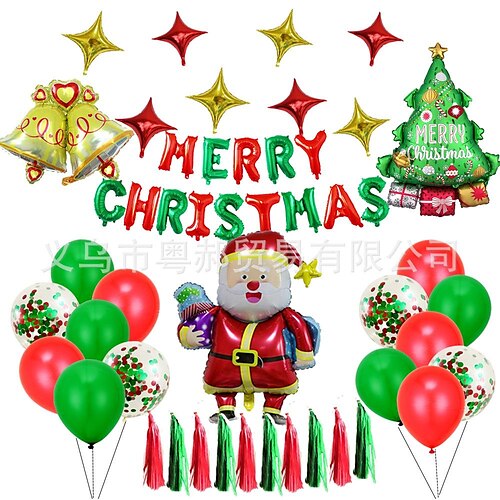 

amazon new christmas balloon set santa bell aluminum film balloon red and green letters banner decoration